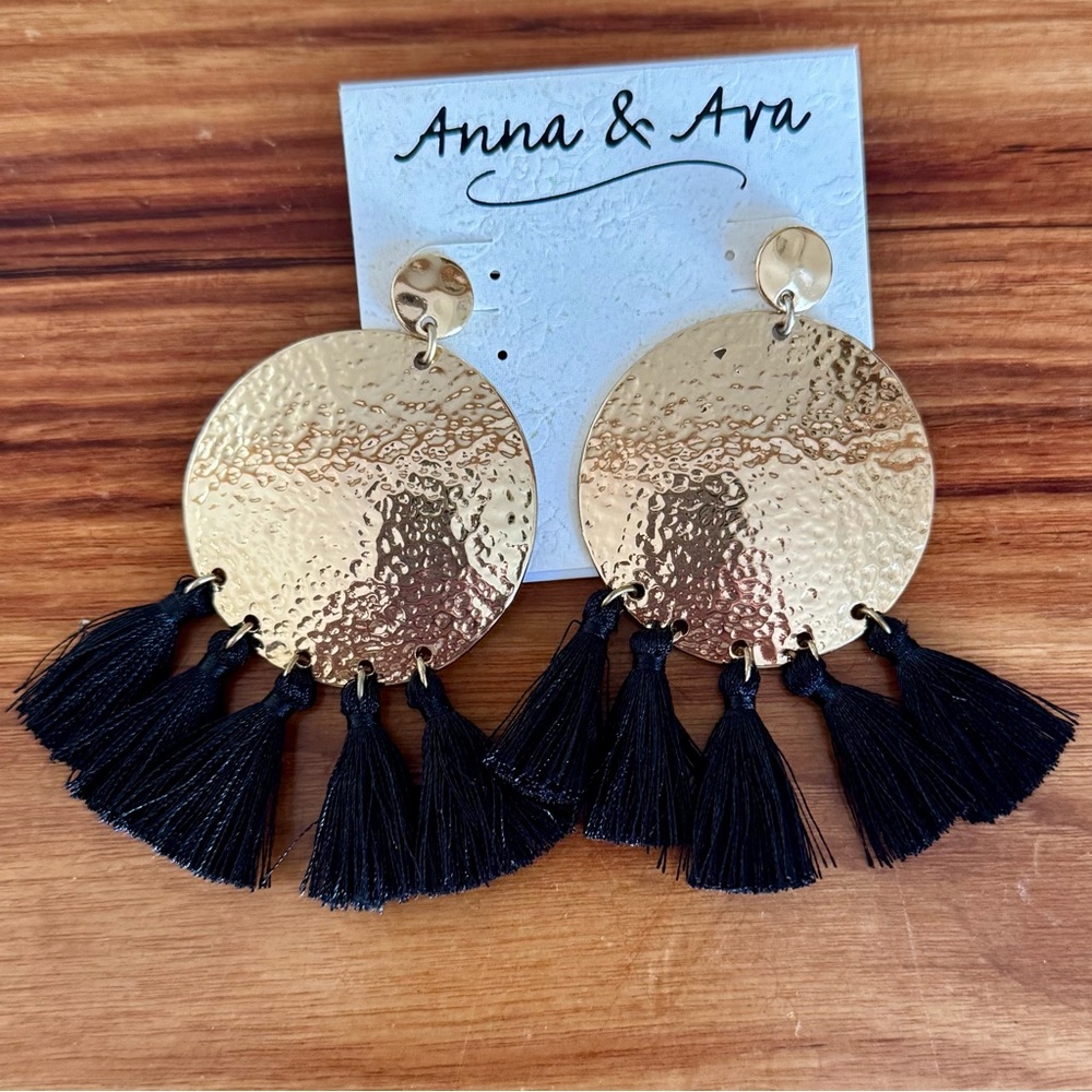 Anna & Ava - Gold and Black Tassel Earrings - NWT
